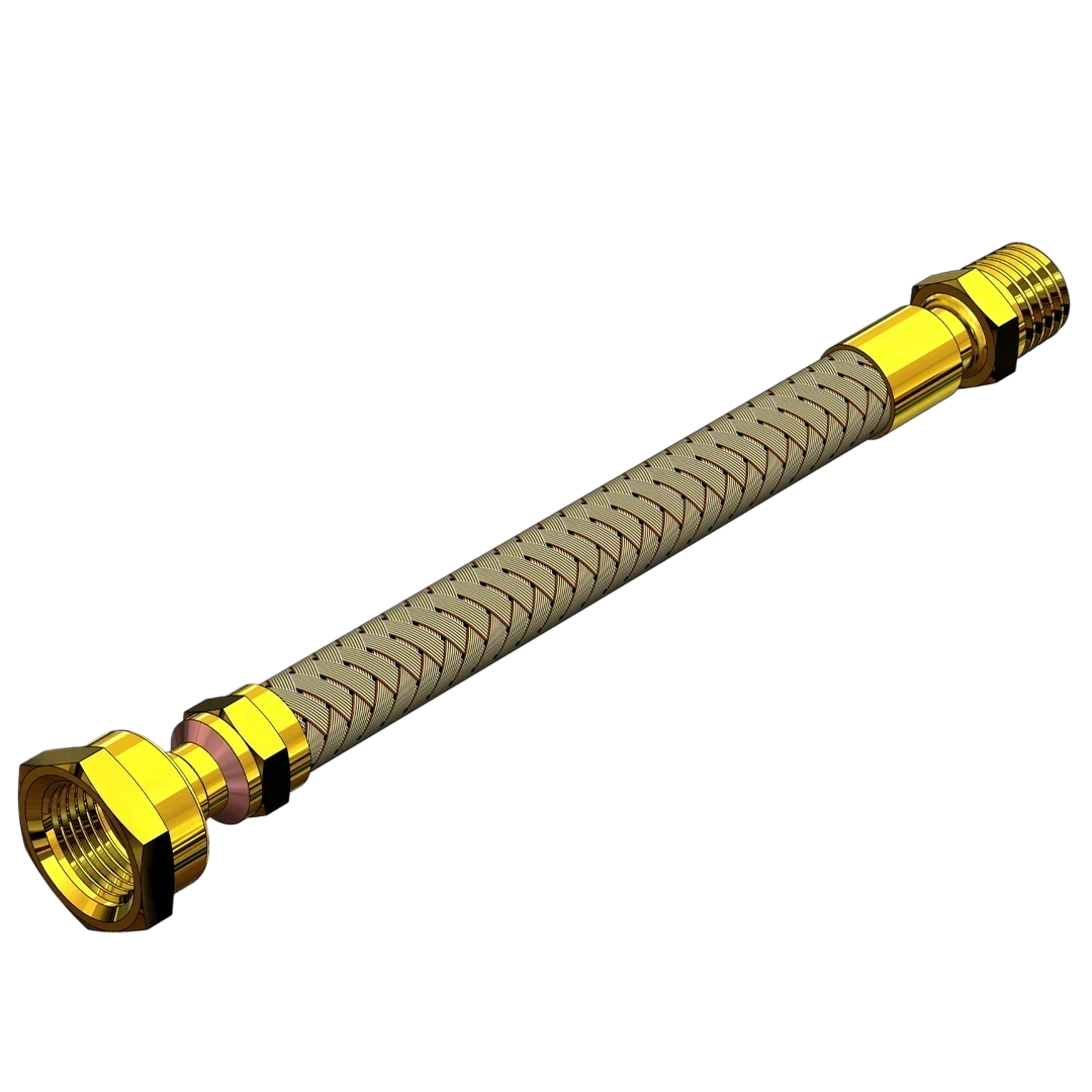 Detalhe de Tubo Metálico Flexível 3/4" Fêmea Giratória/Macho Fixo