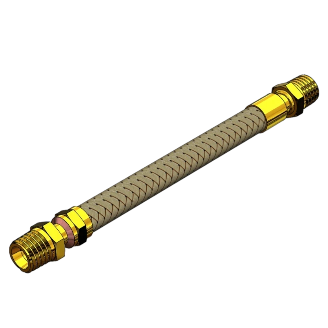 Detalhe de Tubo Metálico Flexível 1/2" Macho Fixo/Macho Fixo